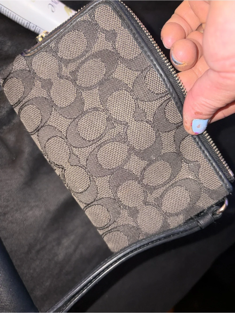 Coach Brown Signature Canvas Zip Phone Case with Wristlet